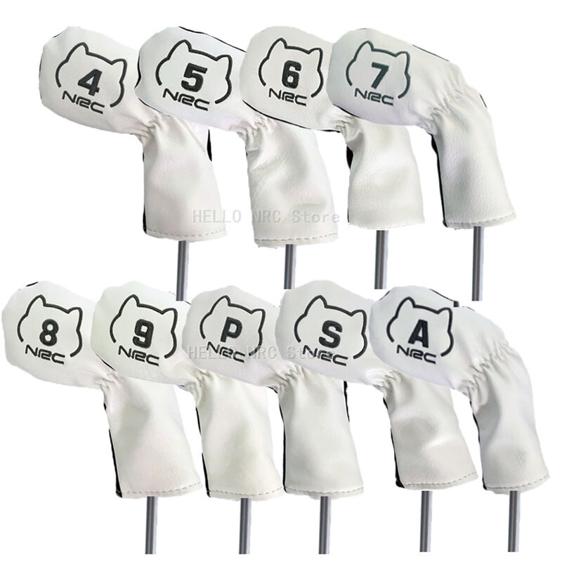 Golf Iron Cover 9Pcs /Set  PU Leather Waterproof No.4/5/6/7/8/9/P/S/A  Protector  White Black