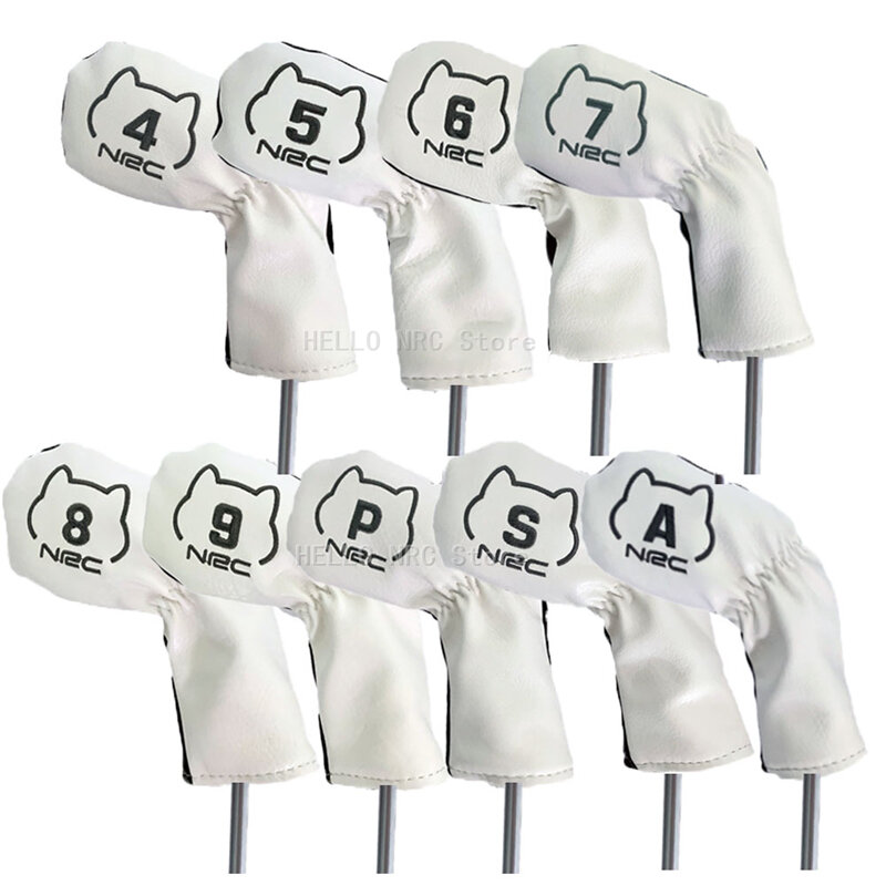 Tampa do ferro do golfe 9 Pcs/Set PU couro impermeável No.4/5/6/7/8/9/P/S/A protetor branco preto