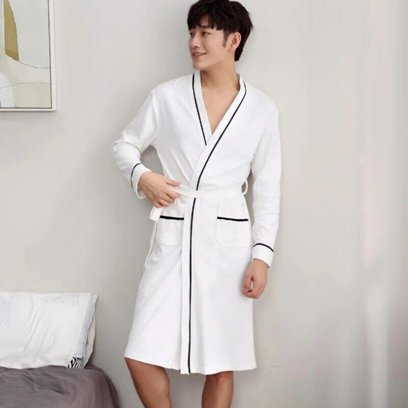 AIPEACE On Sale Summer Water Absorption Fashion Towel Bath Robe Men Sexy Bathrobe Mens Plus Size Dressing Gown Male Robes Long
