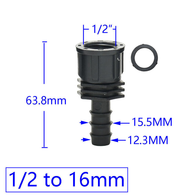 Conector de lengüeta de rosca para manguera de jardín, adaptador de tubería de agua de plástico, 1/2, 3/4, 1 pulgada a 1/2, 3/4, 16mm, 20mm, 25mm, 50 unidades