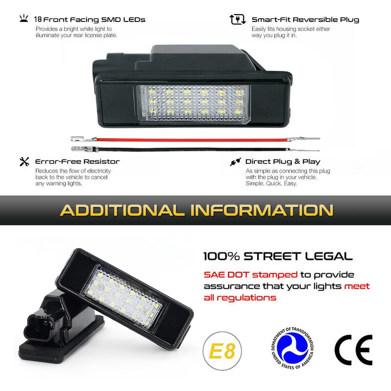 Светодиодсветильник лампы для номерного знака, 2 шт., без ошибок, для Peugeot 307 207 308 208 407 106 406 208 Expert RCZ 607 807 1007 806