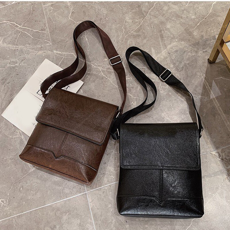 Bolsa de mão masculina, bolsa de couro de designer com design de moda, bolsa diagonal, cor sólida, clássica