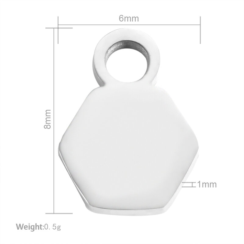 Mylongingcharm-mini pingente hexagonal para pulseira, logotipo personalizado, texto, 6mm x 8mm, 50 peças