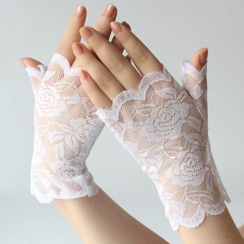 Женские летние перчатки без пальцев, с цветочным кружевом и защитой от УФ-лучей