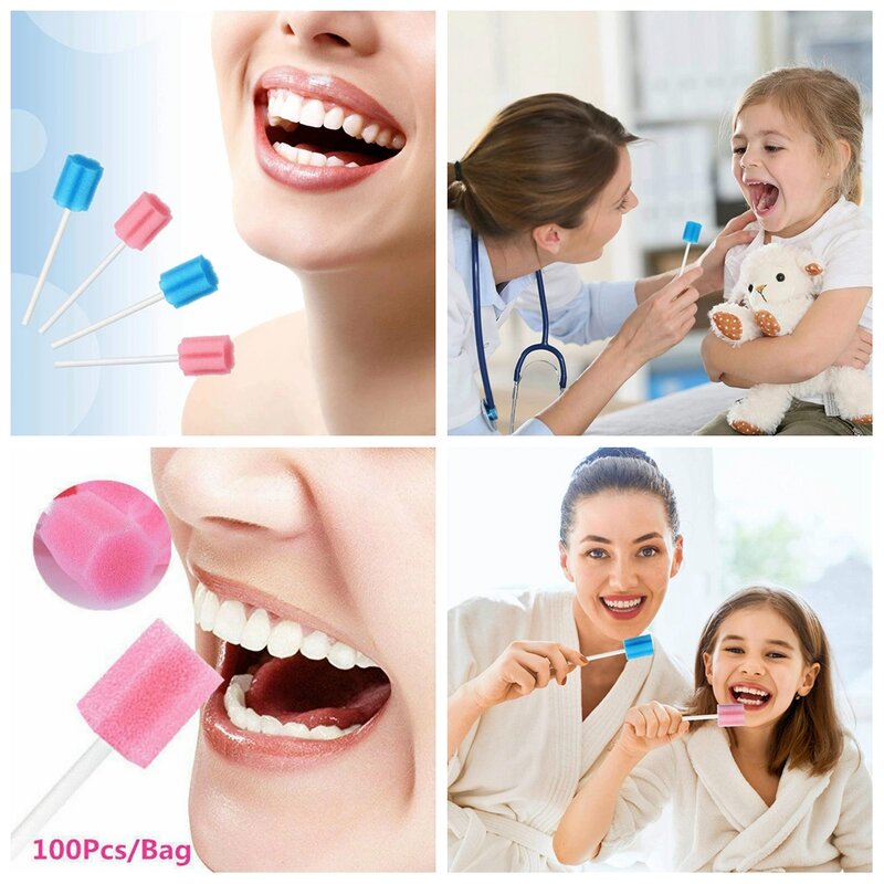 100 Buah Penyeka Mulut Sekali Pakai Spons Tanpa Rasa Swabstick Gigi Pembersih Mulut Perawatan Kesehatan Mulut dengan Tongkat