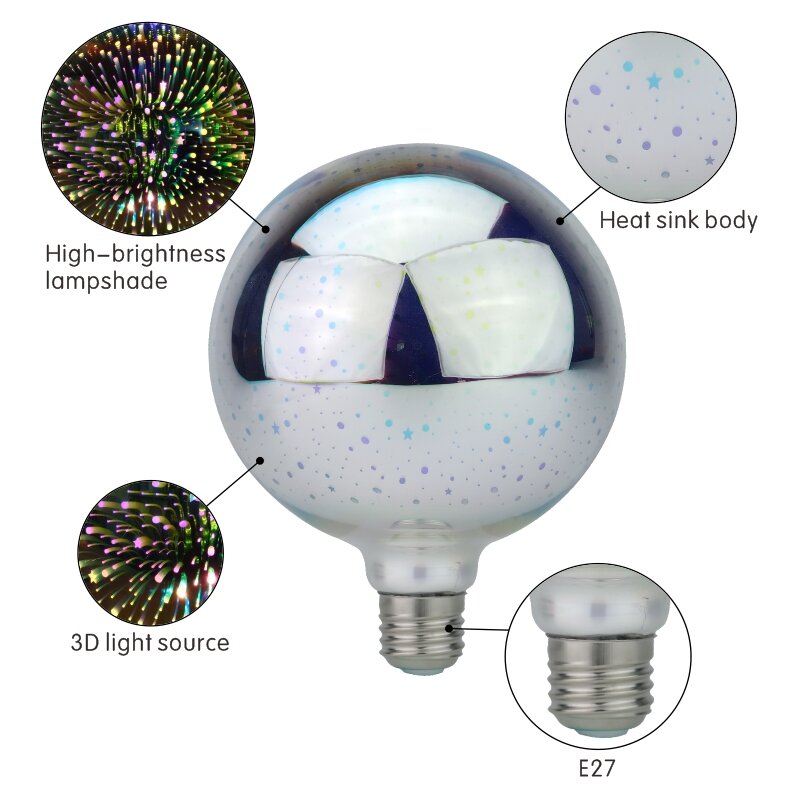Lâmpada LED Decoração 3D, E27, 6W, 110V, 220V, Lâmpada Edison Vintage, Star Fireworks Lamp, Holiday Night Light, Novidade Árvore de Natal