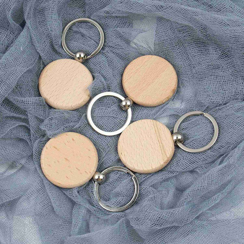 10 шт., пустые круглые деревянные брелки для ключей, 40 х40 мм