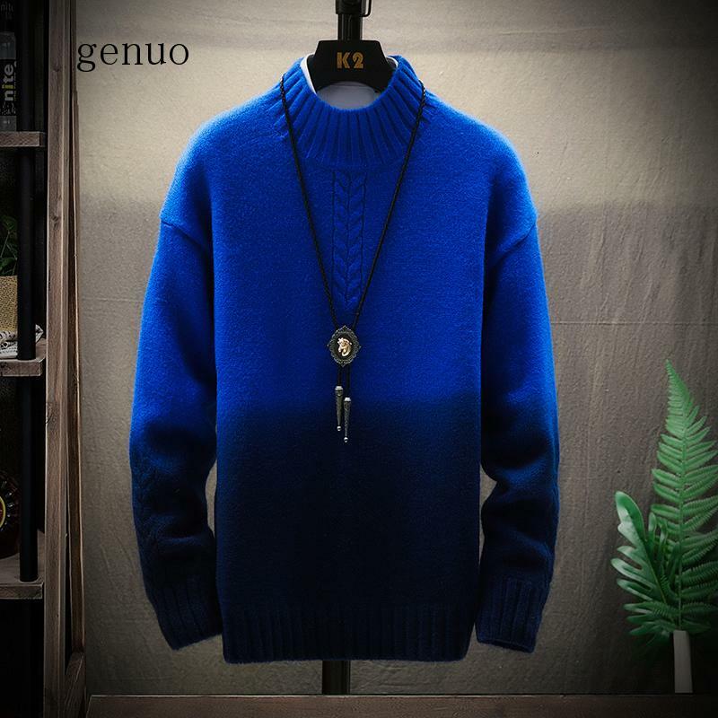 Свитер мужской зимний с воротником-стойкой, теплый модный вязаный свитер контрастных цветов, Повседневный пуловер свободного кроя с длинными рукавами