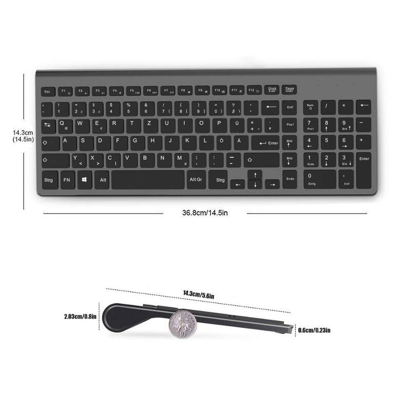 Keyboard dan Mouse Nirkabel Tata Letak Jerman Ltalia Prancis AS Spanyol Rusia Kombo Silent Mice untuk Laptop PC, Windows Komputer.
