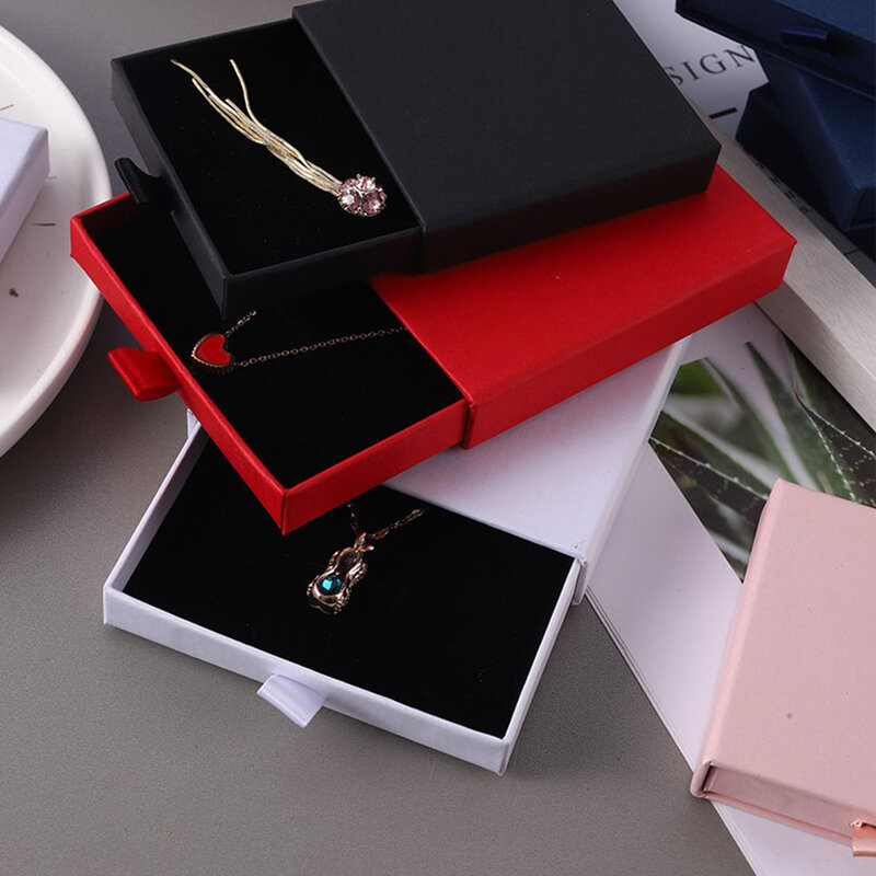 1 buah kotak perhiasan laci kertas Kraft tebal kartu ucapan untuk Kalung Gelang cincin tampilan hadiah kotak kemasan kardus