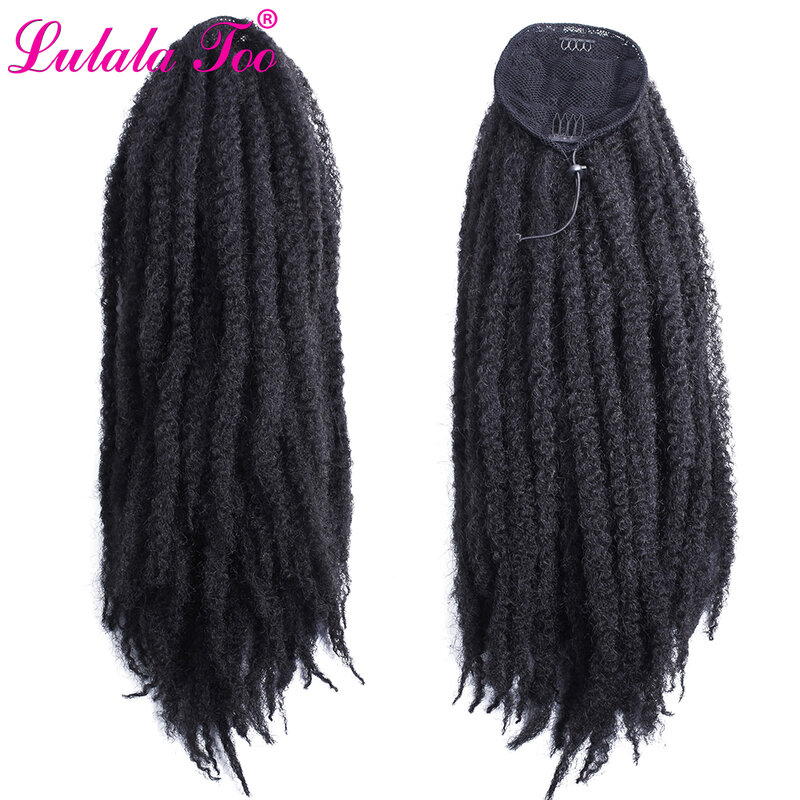 Longo Afro Puff Kinky extensões de cabelo, encaracolado cordão rabo de cavalo, Crochet Marley tranças, clipe sintético, peruca