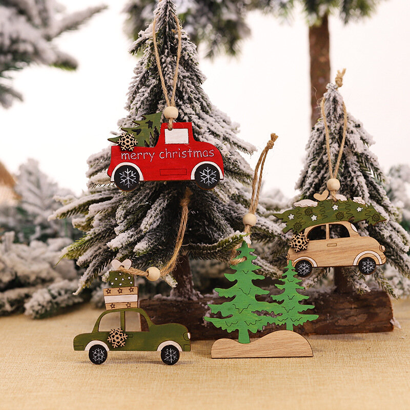 Car Ornaments Small Christmas Tree Hanging Wooden Pendants Elk Cartoon Animal Ornaments 2020 New Christmas Holiday Decorations