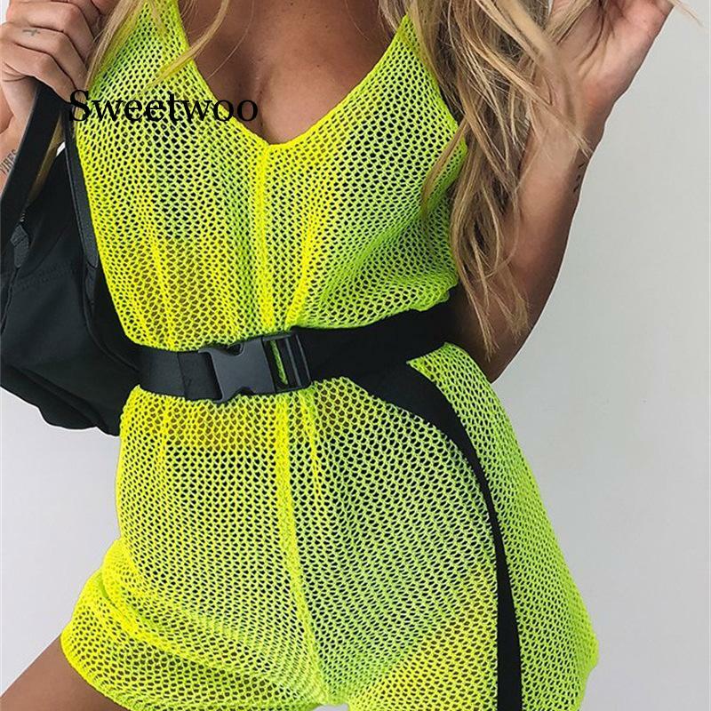 V-hals Mesh Playsuit Vrouwen Sexy Backless See Through Body Bodysuit