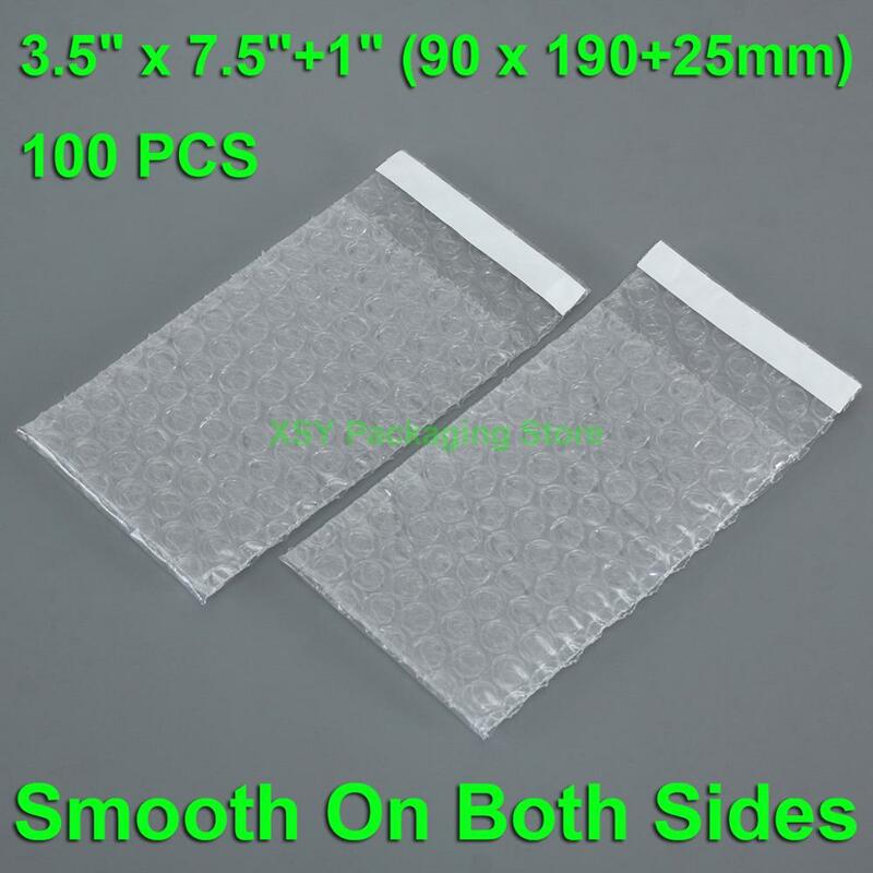 100 pces 3.5 "x 7.5" + 1 "(90x190 + 25mm) bolha clara sacos de plástico embalagem poli envelopes malotes auto selagem