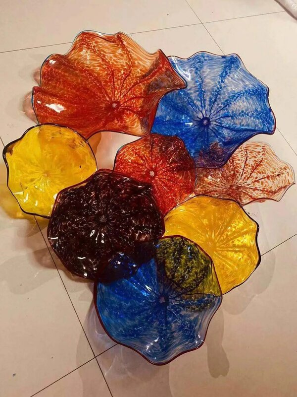 Moderne Hand Made Geblasen Glas Blume Platten Chihuly Murano Glas Wand Platten
