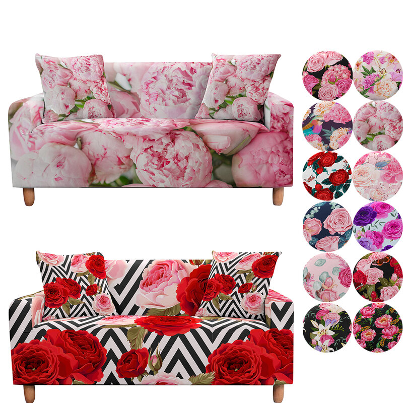 Funda de sofá elástica para sala de estar, cubierta de sofá seccional con estampado de flores y rosas 3D, para esquina, decoración de San Valentín