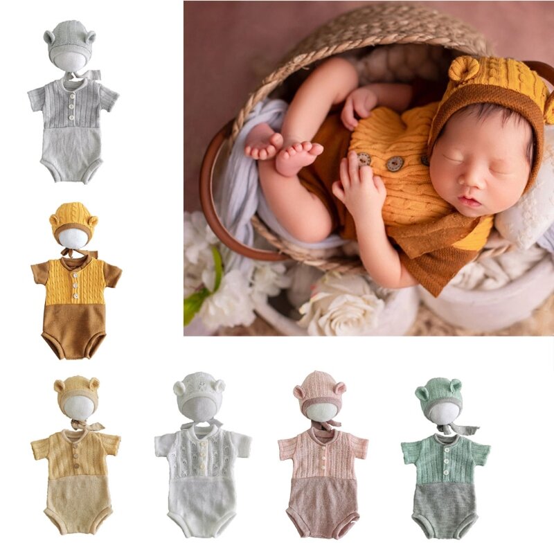 Conjunto de roupas infantis de malha para fotografia, 2 peças, conjunto de macacão, roupas para bebês recém-nascidos, cenário fotográfico