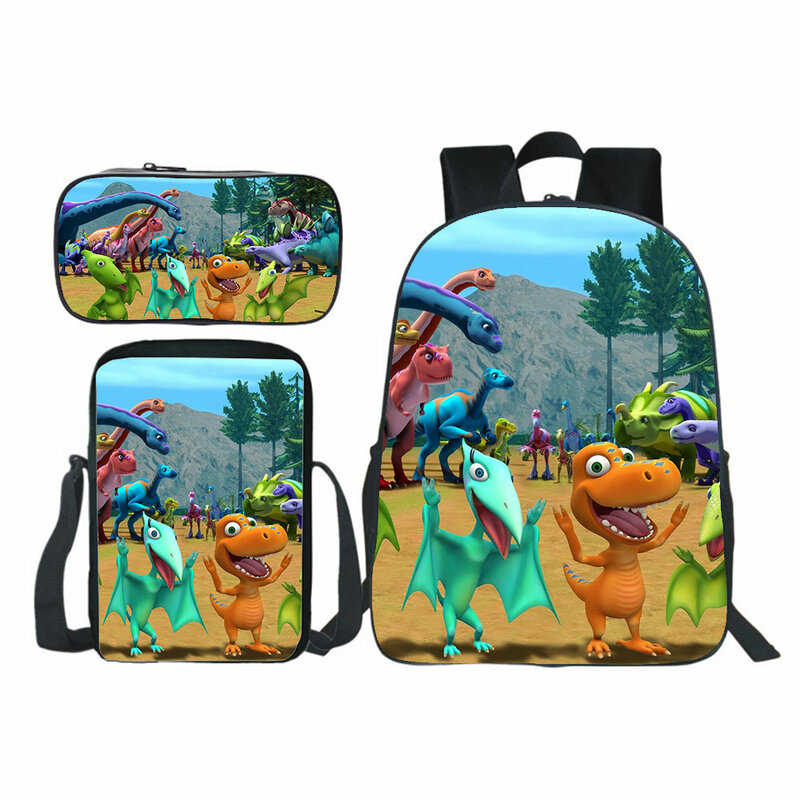 3D Dinosaur Backpack 3pcs Set(backpack+shouder Bag+pen Bag) Boy Girl School Bag Teens Bookbag Rucksack Gift NEW