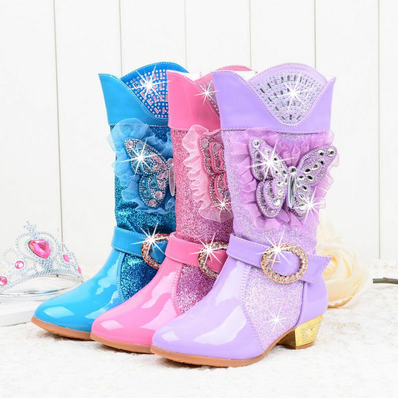 Botas altas de princesa para niñas, zapatos de nieve cálidos, suaves, a la moda, por encima de la rodilla, invierno, 2022