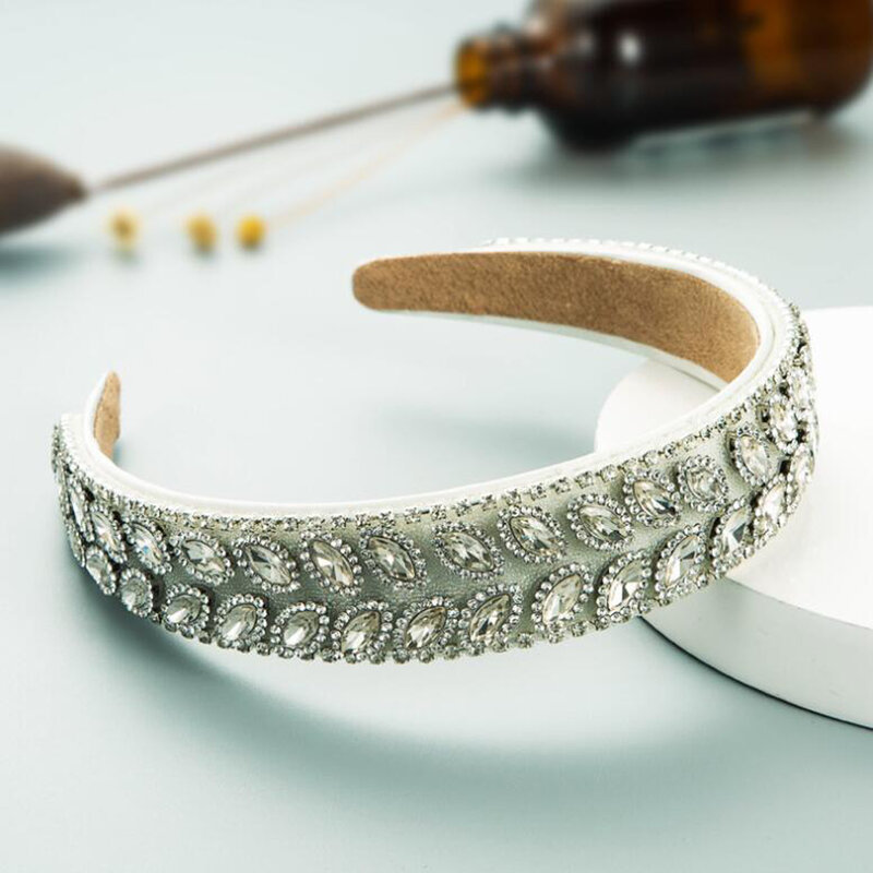 PROLY-Diadema de moda para mujer, diadema barroca con diamantes de imitación brillantes, tocado hecho a mano de lado ancho, accesorios para el cabello de lujo informales