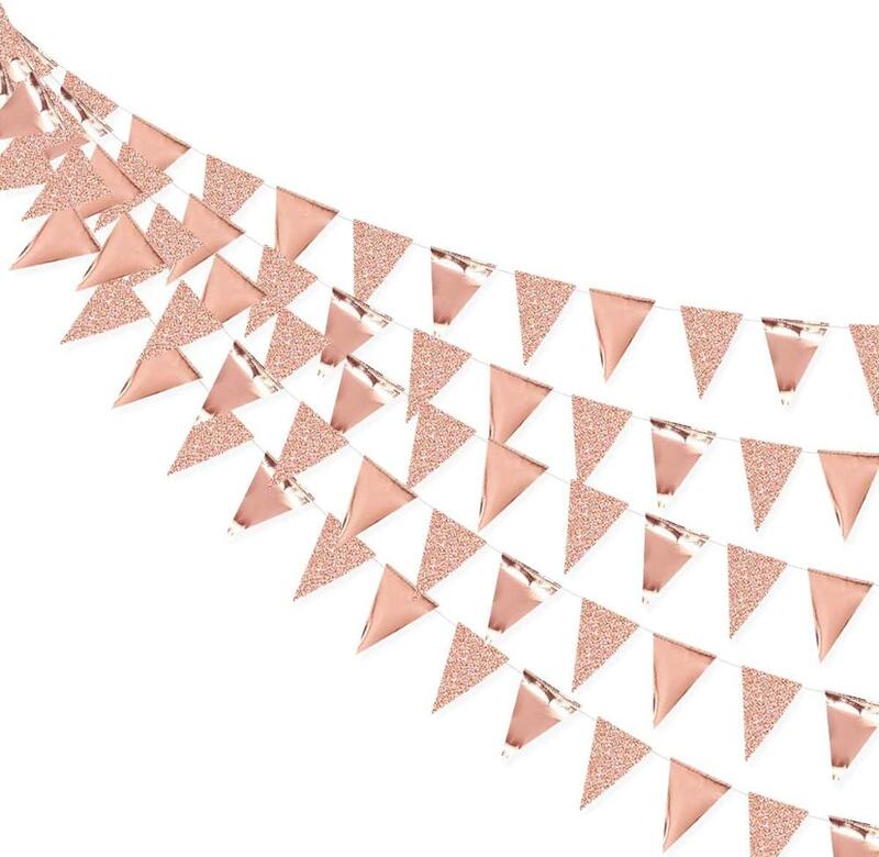 Banderines de papel de oro rosa de 3M, banderas de triángulos, guirnaldas de matrimonio, pancartas de boda, graduación, Baby Shower, decoración colgante para fiesta de cumpleaños