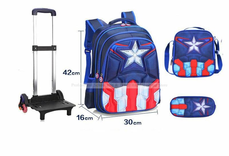 Troilley-mochila escolar con ruedas para niños, bolsa de almuerzo, mochila escolar