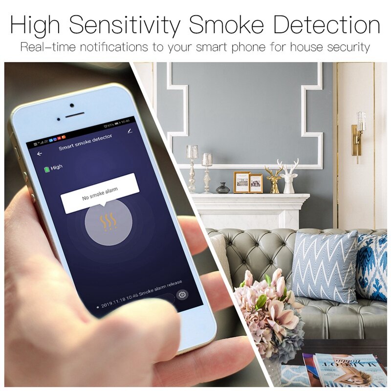 WiFi Intelligente di Fumo del Fuoco di Gas Rivelatore di Allarme Sistema di Sicurezza Domestica Alimentato a Batteria di Allarme Senza Fili WIFI Sensore di Fumo Contro