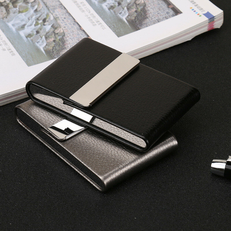 EZONE Business Card Holder Case Card Bag Cortex Stainless Steel And PU Leather Large Capacity Storage of 15 Sheets High Quality