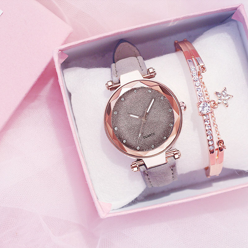 Zegarek damski zegarek Rhinestone romantyczny Starry Sky moda zegarek damski ze skórzanym paskiem zegar dla kobiet Relogio Feminino Montre Femme