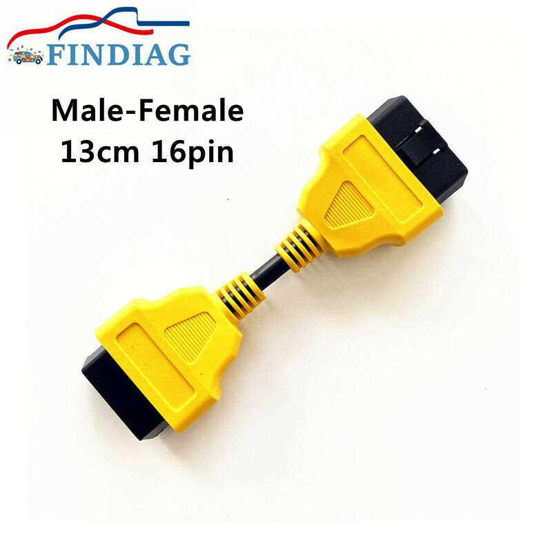 Macho para fêmea Plug Extensão Wire, adequado para todos os OBD2 Interface, conector do cabo amarelo, 13cm, 30 cm