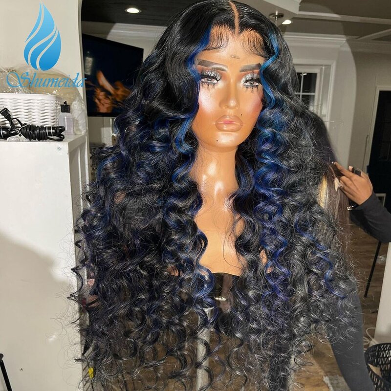 Shumeida хайлайтер синий цвет 13*4 кружевной передний парик бразильские неповрежденные человеческие волосы кудрявые безклеевые парики предварительно выщипанные Волосы Детские волосы