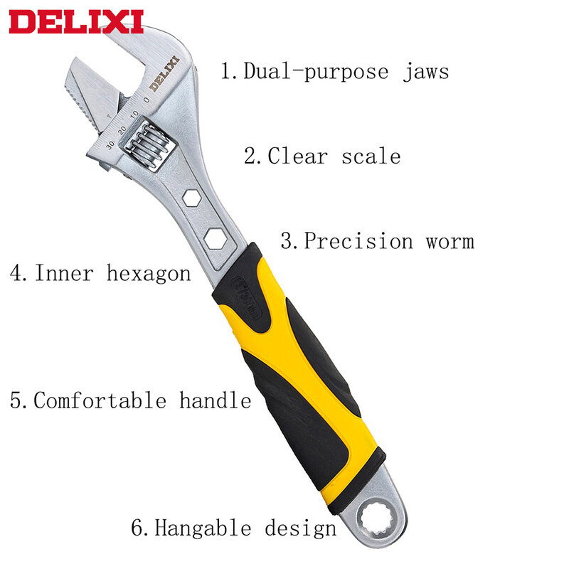 Многофункциональный регулируемый ключ DELIXI, универсальный ручной инструмент из высокоуглеродистой стали, для ремонта водопроводных труб в ...