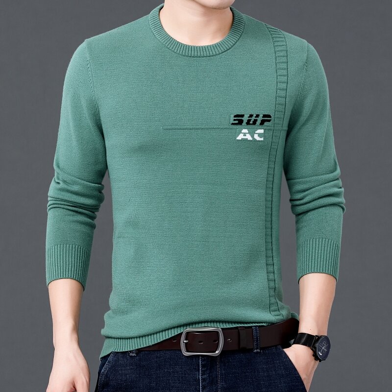 Мужской свитер Новинка Осень-зима 2021 корейский стиль Тонкий мужской вязаный пуловер с буквами Синий Черный Зеленый горячая Распродажа M03