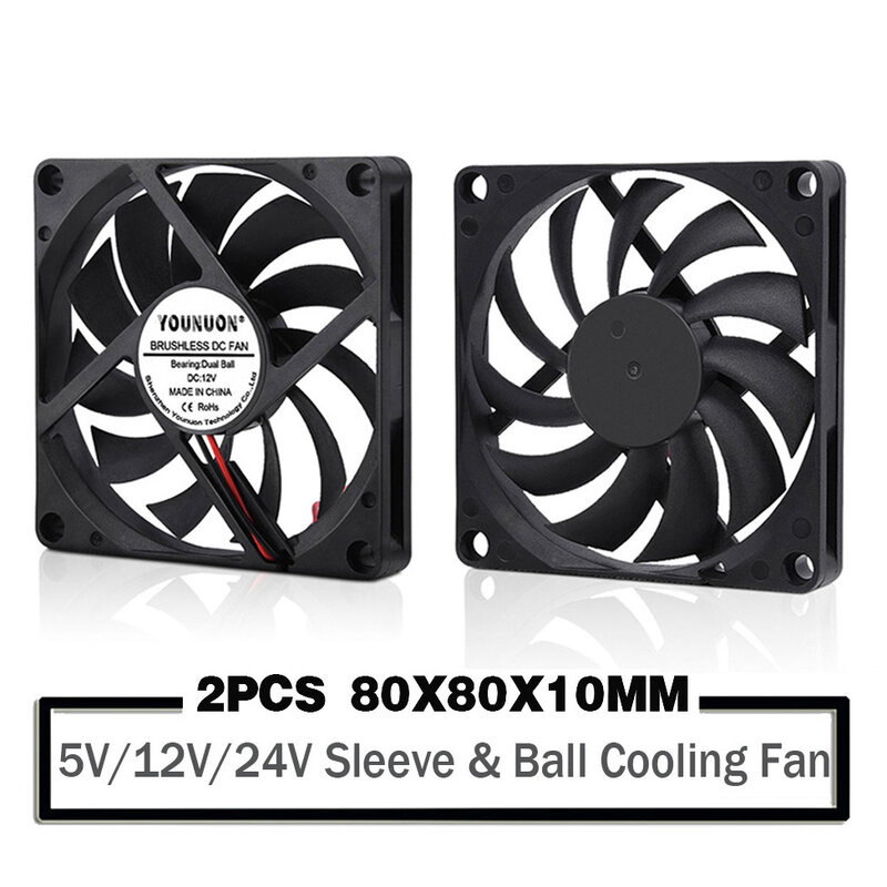 2PCS YOUNUON 80MM 5V USB 80X80X10Mm 8Cm 5V 12V 24V 8010 2PIN 3PIN Brushless DC Cooling Cooler PC CPU Komputer Case Fan Cooler