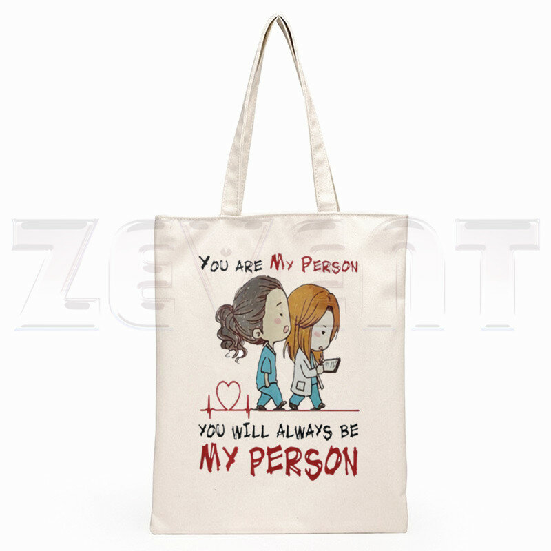 Greys Anatomy You are My Person Ullzang Hip Hop Hipster Cartoon Print Shopping Bags Girls Fashion Casual Pacakge Hand Bag