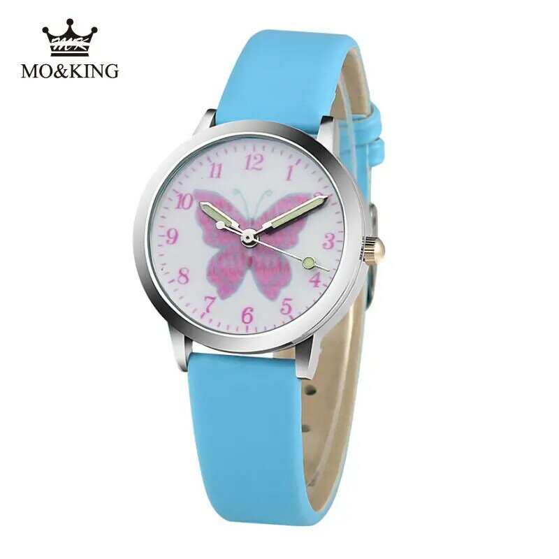 Relojes para niños y niñas, reloj de cuarzo de dibujos animados de mariposa rosa, relojes de regalo de cumpleaños para bebés