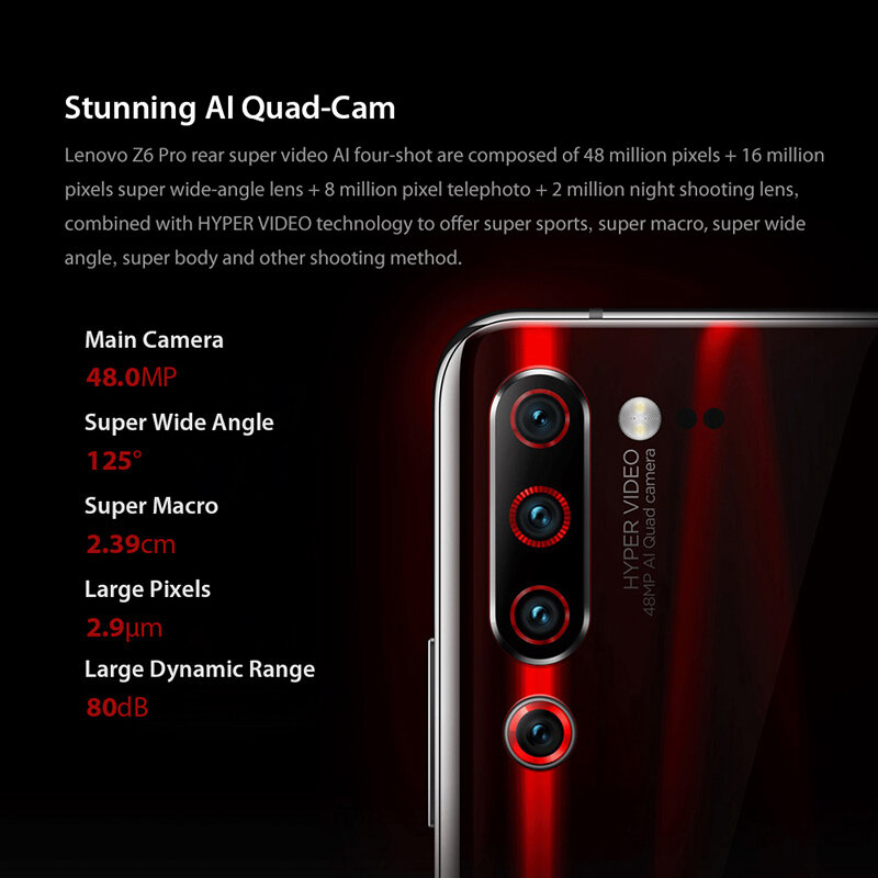 Versão global lenovo z6 pro 8 gb 128 gb snapdragon 855 octa núcleo smartphone 6.39 "fhd traseiro 48mp quad câmera 4000mah bateria