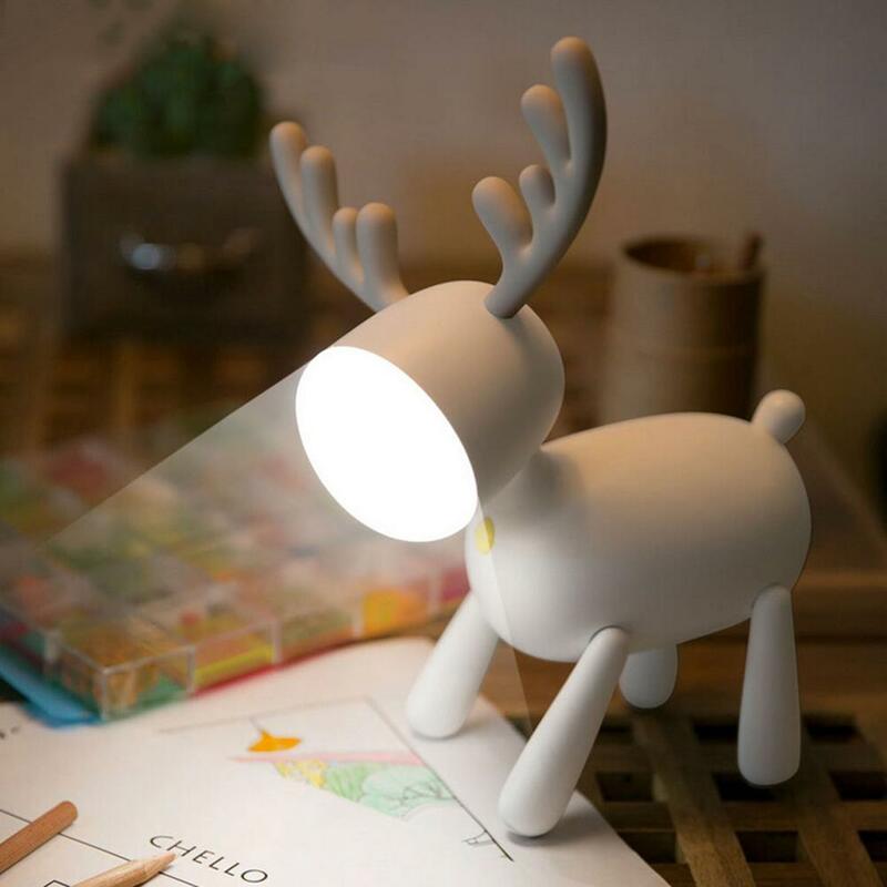 Elk deer rotativo luz da noite cauda ajustável timing usb lâmpada crianças decoração do quarto desktop