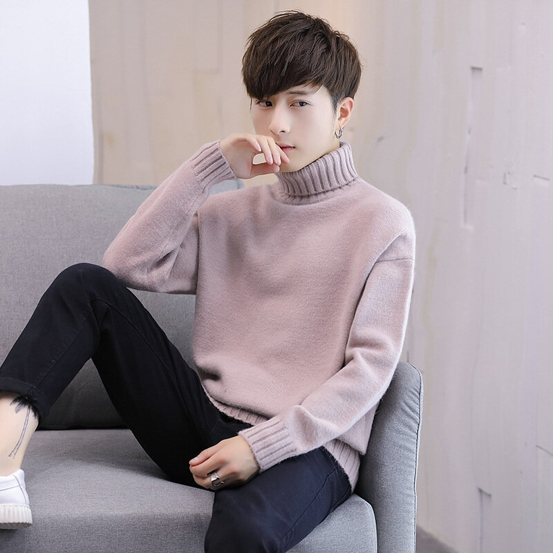 Winter Men's New Turtleneck Sweater Korean Knit Shirt Men's Youth Turtleneck Sweater Shirt Solid Color