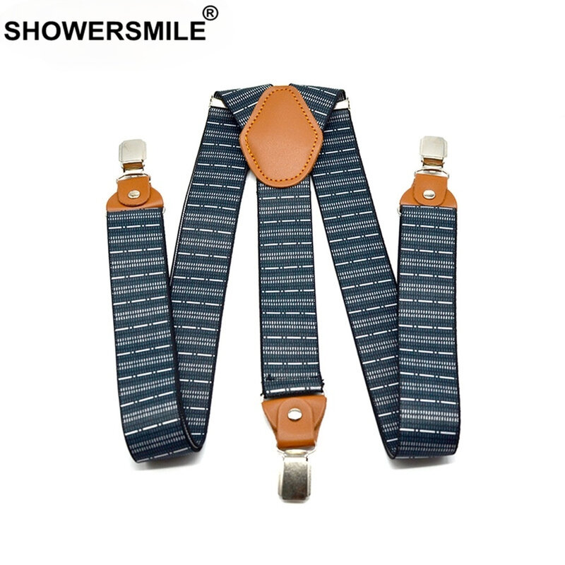 Marineblauwe bretels mannen streep zakelijke casual brede riemen verstelbare duurzame strapes mannelijke 3 clips y-vorm braces 120cm * 3.5cm