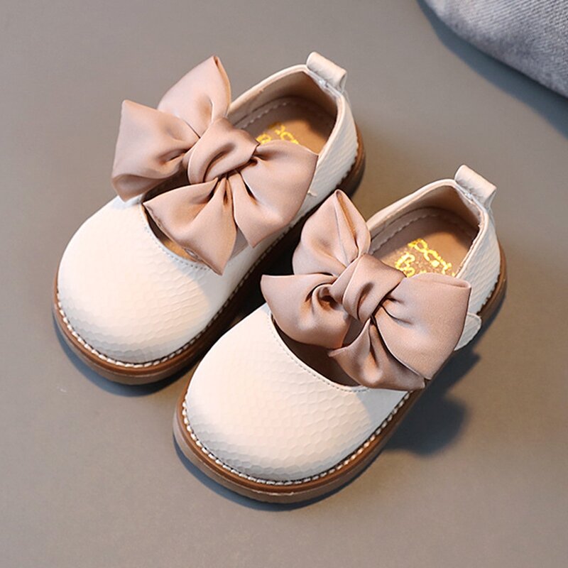 13.5-18.5Cm Sepatu Anak Perempuan Murni Solid Sepatu Kulit Renda Simpul Pita Sepatu Lembut Manis Sepatu Gaun Putri untuk Pernikahan