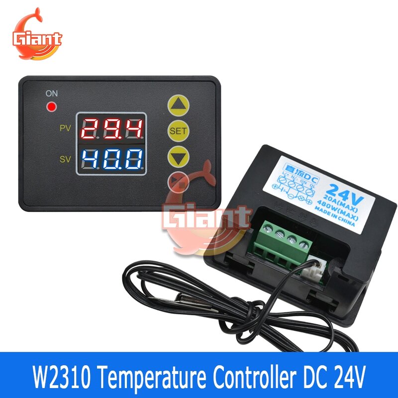 وحدة تحكم في درجة الحرارة الرقمية W2310 DC 24V مع شاشة LED ، منظم الحرارة ، مستشعر NTC ، وحدة تحكم ذكية للكمبيوتر الصغير