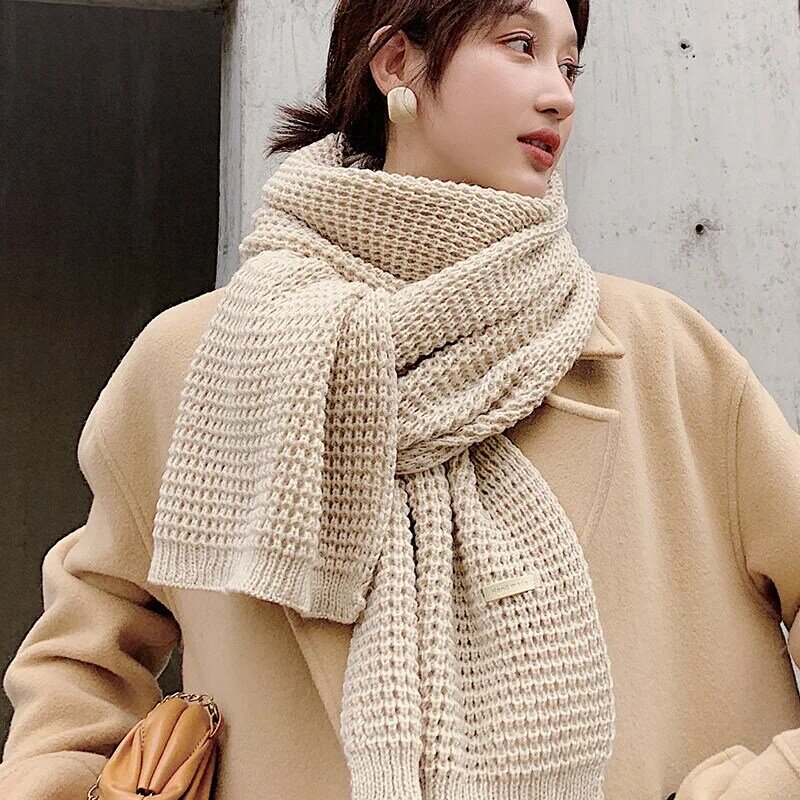 2021 outono inverno quente longo tricô cachecol para mulheres e homens japão e coreia do sul cor sólida malha lã grosso cachecóis