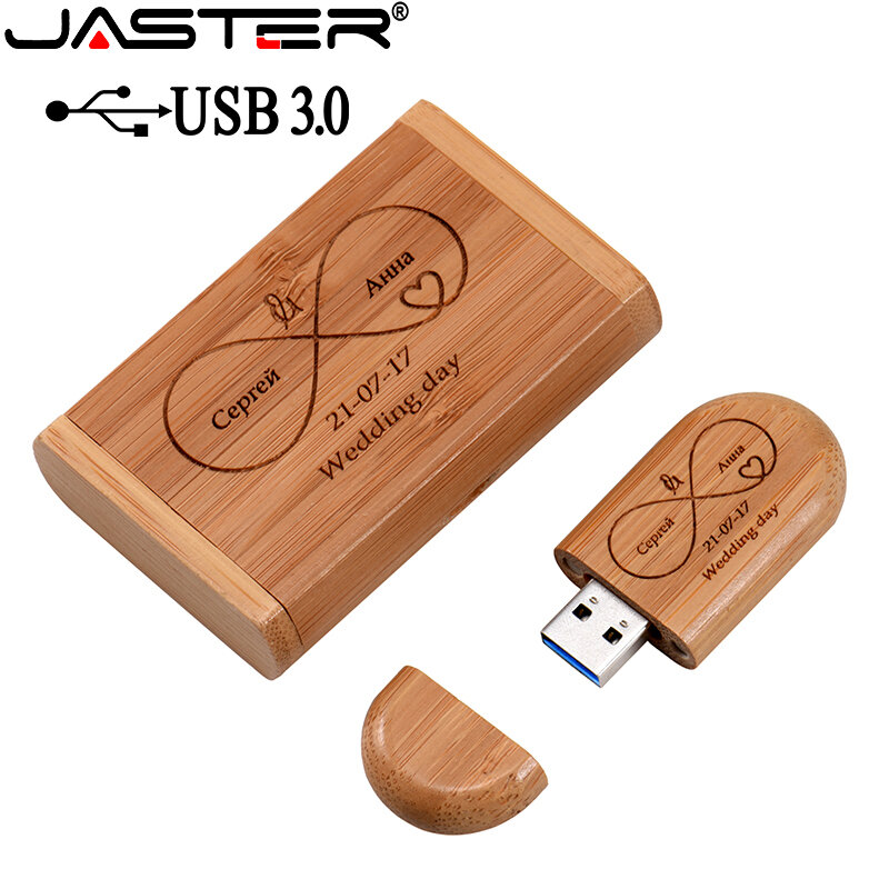 JASTER-pendrive USB 3,0 de madera de alta velocidad, caja con logotipo gratis, 8GB, 16GB, 32GB, 64GB, 128GB, regalo