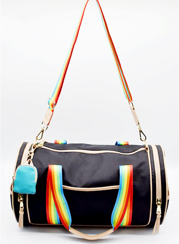 Wholesale/customize  High-Quality White/Black   Traveling  Nylon  Bag  Contrast Color shoulder Printed Rainbow Polyester Lining