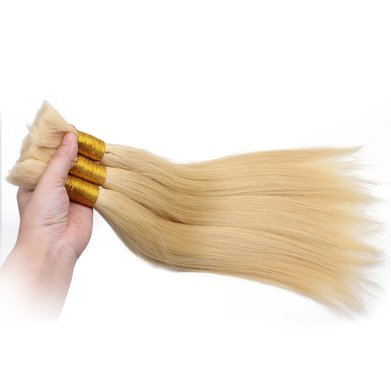 Ali Queen Hair Extensions Brazilian Virgin Hair Straight Human Hair Natural Color Blonde 613#  Hair Bundles 12"-30" Bulk Hair