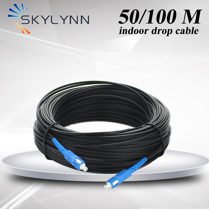 Cable de caída de fibra óptica, accesorio de un solo modo de 50/100 metros, G652D OS2, LSZH para FTTH con miembro de resistencia de Cable de acero