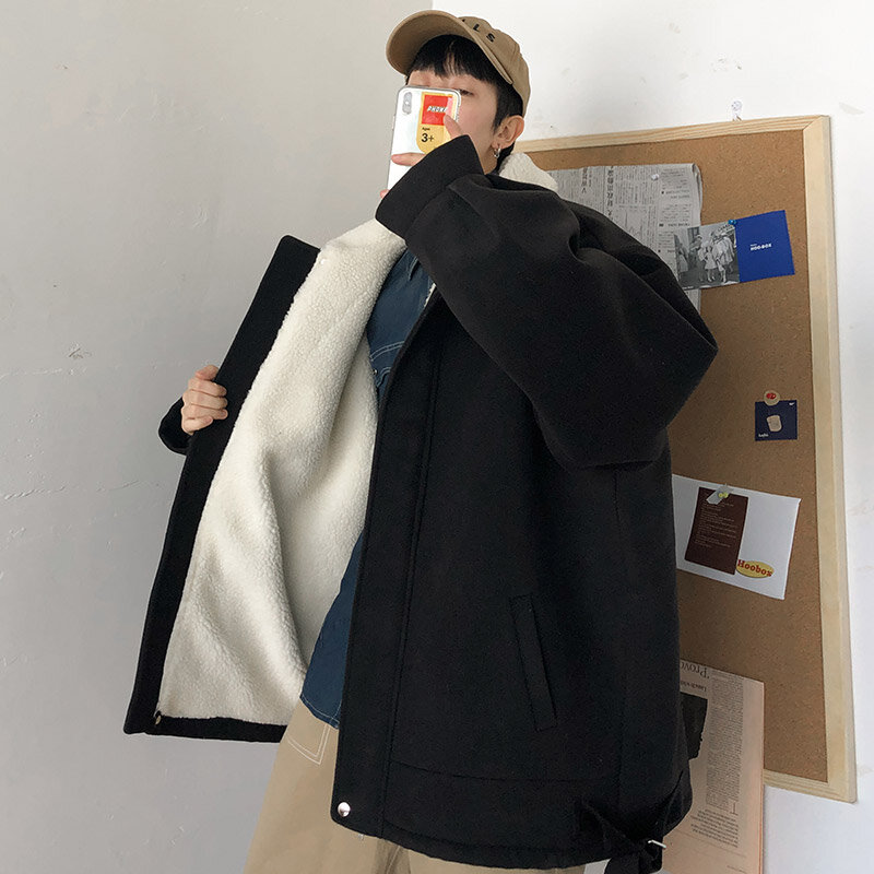 Casaco de pele de cordeiro dos homens de pelúcia engrossado algodão casaco coreano moda inverno algodão casaco bonito