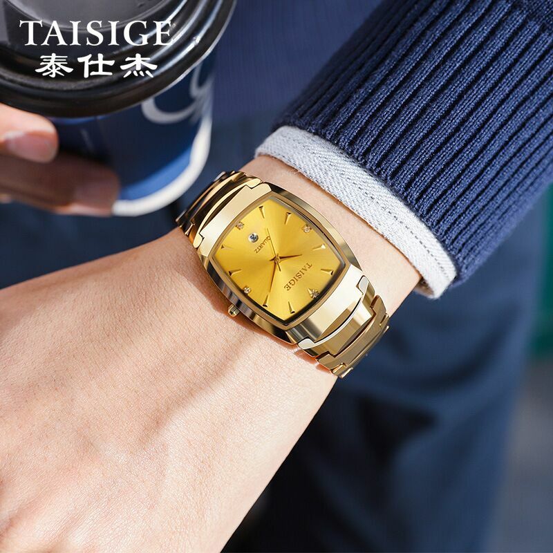 Taisige relógio masculino esportivo de aço de tungstênio, relógio com calendário quartzo movimento japonês moda lazer