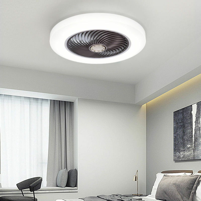 Ventilador de teto inteligente com luzes, controle remoto, decoração do quarto, lâmpada do ventilador, 52cm, lâminas invisíveis do ar, retrátil, silencioso
